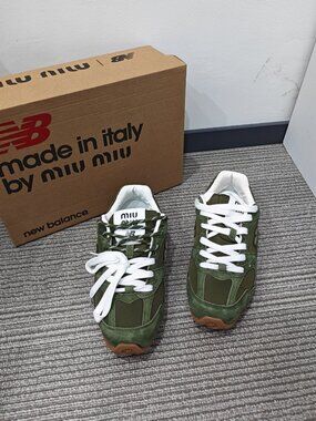 Miu Miu x New Balance Olive Green Suede Low‑Top Sneakers